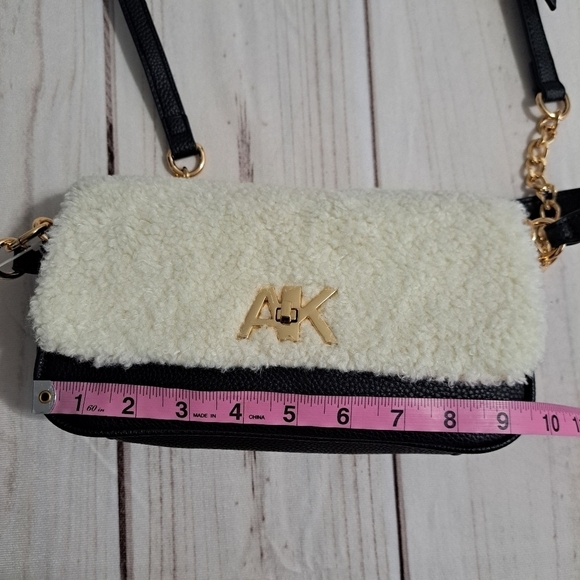 Anne Klein Faux Sherpa Faux Leather Convertible Crossbody Handbag Purse - Picture 13 of 15